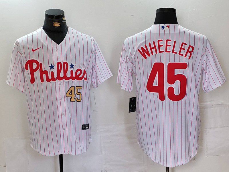 Men Philadelphia Phillies #45 Wheeler White stripe Nike Game 2024 MLB Jersey style 2->philadelphia phillies->MLB Jersey
